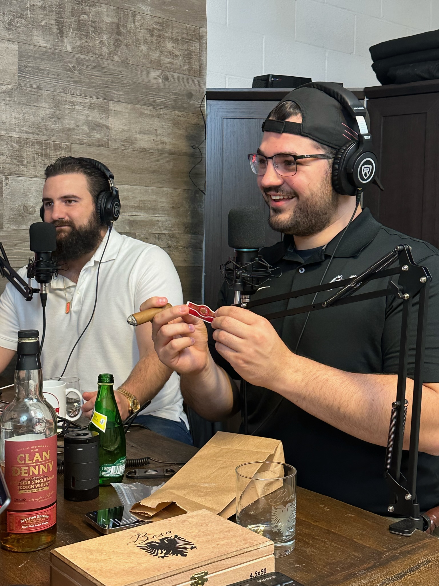 Jared and Zach filming The Cigar Guys Podcast