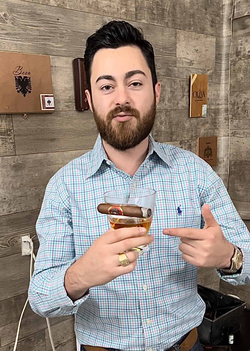 Alex with the Besa cigar and bourban