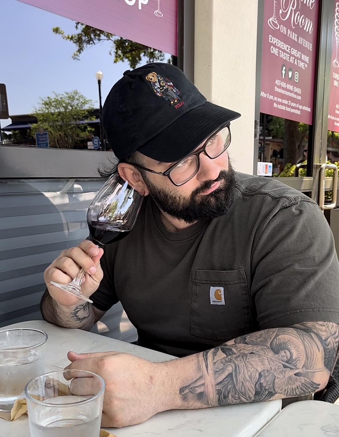 Mark drinking wine